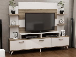 Έπιπλο TV Diana-Λευκό, Walnut - Img 2
