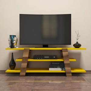 Έπιπλο TV Flower-Walnut, Κίτρινο - Img 2