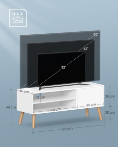 Έπιπλο TV, Vasagle, Λευκό, 120x40x49 cm - Img 4