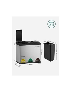 Κάδος ανακύκλωσης, Songmics, με πεντάλ, 3 σε 1, LTB24L, μέταλλο - Img 5