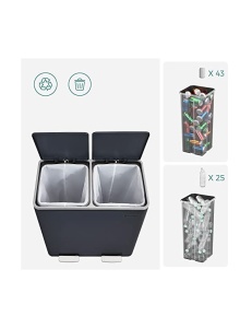 Κάδος ανακύκλωσης, Songmics, 2 διαμερίσματα, 2 x 30 L, LTB60GS, Γκρι - Img 3