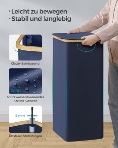 Καλάθι απλύτων Songmics Μπλε 42x32x70.5 cm - Img 6