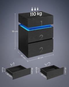Κομοδίνο με LED Vasagle Μαύρο 40x35x55 cm - Img 3