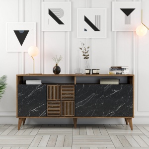 Κονσόλα Milan 160 - Walnut, Μαύρο Marble