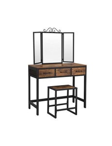 Μπουντουάρ με καθρέφτη και σκαμπό, Vasagle, RVT02BX, Ρουστίκ καφέ, 90 x 40 x 137 cm