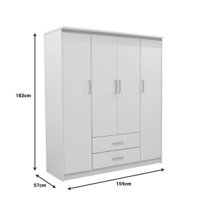 Ντουλάπα Olympus με 4 Πόρτες και Συρτάρια Λευκό 159x57x183 cm - Img 4