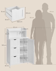 Ντουλάπι Αποθήκευσης Μπάνιου Vasagle Λευκό 60x30x100.5 cm - Img 6