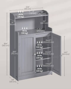 Ντουλάπι Μπάνιου Vasagle Γκρι 60x30x110 cm - Img 3