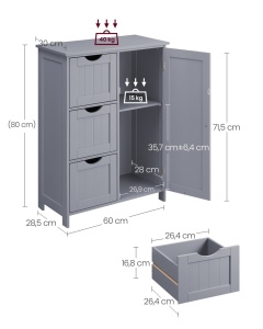 Ντουλάπι Μπάνιου Vasagle Γκρι 60x30x81 cm - Img 5