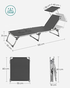 Ξαπλώστρα, Songmics, Γκρι, 55x193x31 cm - Img 3