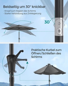 Ομπρέλα ηλίου, Songmics, 30 μοίρες, LED, UPF 50+, Γκρι - Img 5