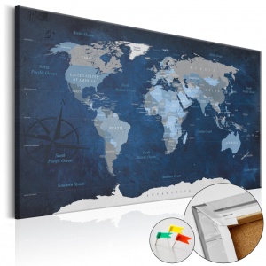 Πίνακας από φελλό - Dark Blue World [Cork Map] 90x60 cm