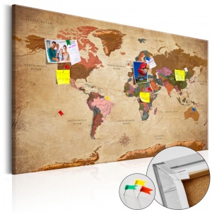 Πίνακας από φελλό - World Map: Brown Elegance [Cork Map] 90x60 cm