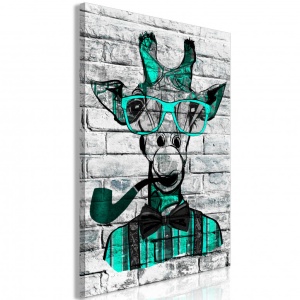 Πίνακας - Giraffe with Pipe (1 Part) Vertical Green 60x90 cm