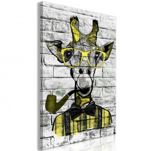 Πίνακας - Giraffe with Pipe (1 Part) Vertical Yellow 80x120 cm
