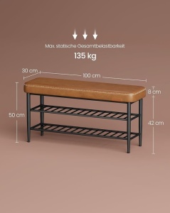 Παγκάκι Παπουτσοθήκη Vasagle, Caramel, 100x30x50 cm - Img 3