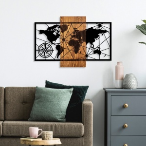 Πίνακας από ξύλο και μέταλλο World Καρυδί 57x84 cm - Img 2