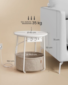 Πλαϊνό τραπεζάκι με πρίζα Vasagle Λευκό 45x45x50 cm - Img 5