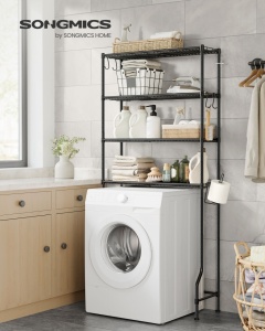 Ραφιέρα μπάνιου πάνω από WC Songmics Μαύρο 83x30x179 cm - Img 2