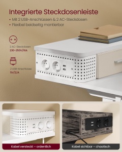 Ρυθμιζόμενο γραφείο Vasagle, Λευκό, LSD184W01, 60 x 140 x (72-120) - Img 8