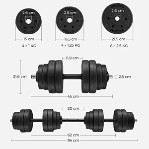 Σετ ρυθμιζόμενων αλτήρων 2 x 15 kg, Songmics, Μαύρο, 50x21.5x21.5 cm - Img 5