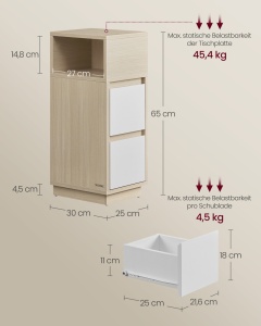 Σετ 2 κομοδίνα, Rosa, Μπεζ Φυσικό, 30x25x65 cm - Img 5