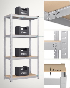 Σετ 2 μεταλλικές ραφιέρες, Songmics, Μαύρο, 520 kg 40 x 80 x 160 cm - Img 4