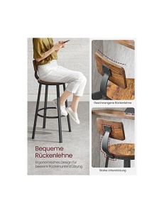 Σετ 2 σκαμπό μπαρ Vasagle, 73 cm, LBC026B01V1, Rustic Καφέ - Img 3