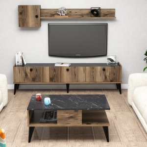 Σετ Comoda TV και τραπεζάκι σαλονιού σαλονιού Lidya1 Walnut-Marble - Img 2