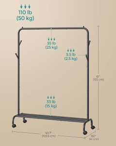 Σταντ Κρεμάστρας Songmics Μαύρο 103.5x39x155 cm - Img 7