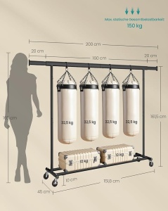 Σταντ Κρεμάστρας Songmics Μαύρο 200x45x161.5 cm - Img 7