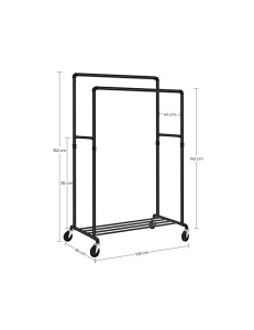 Σταντ ρούχων με ρόδες, Songmics, 2 μπάρες, 110 kg, HSR60B, Μαύρο - Img 4
