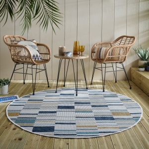 Στρογγυλό Χαλί Rosco Geo Outdoor Μπλε 160x160 cm, Flair Rugs
