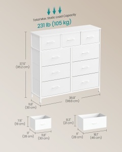 Συρταριέρα Bellah, Songmics, Λευκή, 98.8x30x95.2 cm - Img 5