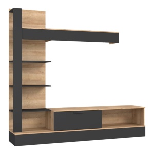 Σύνθεση TV Dranko, Μαύρο-Δρυς, Μελαμίνη, 205x41.5x192 cm