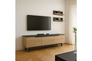 Σύνθεση TV Kasia, Δρυς-Μαύρο, 180x35x48.5 cm