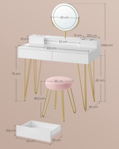 Τουαλέτα μακιγιάζ Λευκό Vasagle 100x40x134.6 cm - Img 6