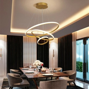 Φωτιστικό οροφής LED, Rings, Χρυσό, 60x60x100 cm - Img 2