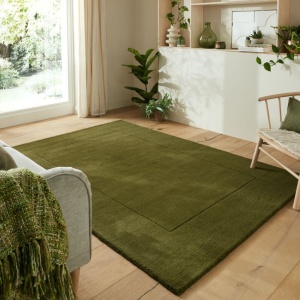 Χαλί Textured Wool Border Πράσινο 200X290 cm, Flair Rugs