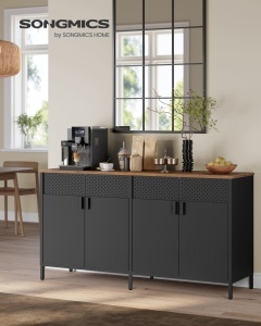 Comoda TV metalica, Bravon, Songmics, Negru, 141x40x76 cm - Img 6