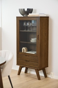 Dulap cu vitrina A-Line, Gri, 145x72x36 cm