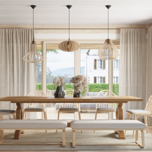 Lustra suspendata Aprilla din lemn, Natural 40x40x110 cm - Img 6