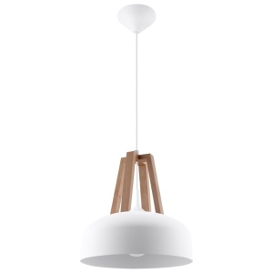 Lustra suspendata Casco din lemn, Alb 30x30x85 cm