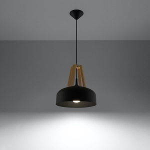 Lustra suspendata Casco din lemn, Negru 30x30x85 cm - Img 3