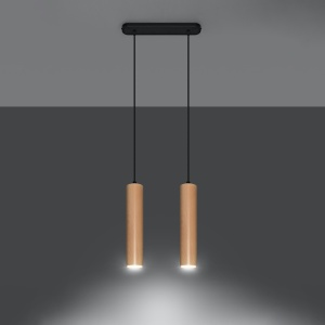 Lustra suspendata Lino din lemn, Natural 30x6x90 cm - Img 3