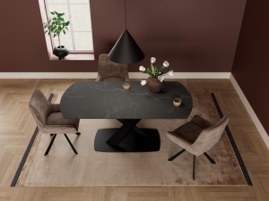 Masa dining Morella, Negru, 77x180x90 cm - Img 2