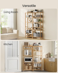 Raft depozitare Songmics, Bambou, Bej, 60x30x161 cm - Img 3