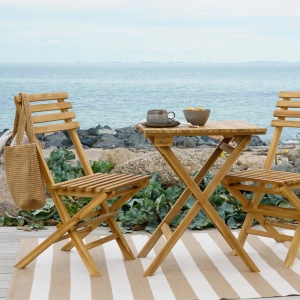 Set 3 piese Masa cafenea si scaune Cuenca, Natural, 60x46x75 cm - Img 2