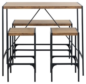 Set 4 piese Masa de bar cu banca si scaune Bahamas, Natural, 105x120x60 cm - Img 6