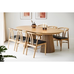 Set 7 piese Masa dining si scaune Osaka, Nuc deschis, 120x120x77 cm